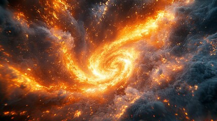 Obraz premium Fiery Spiral Galaxy Swirling Inferno Cosmic Firestorm