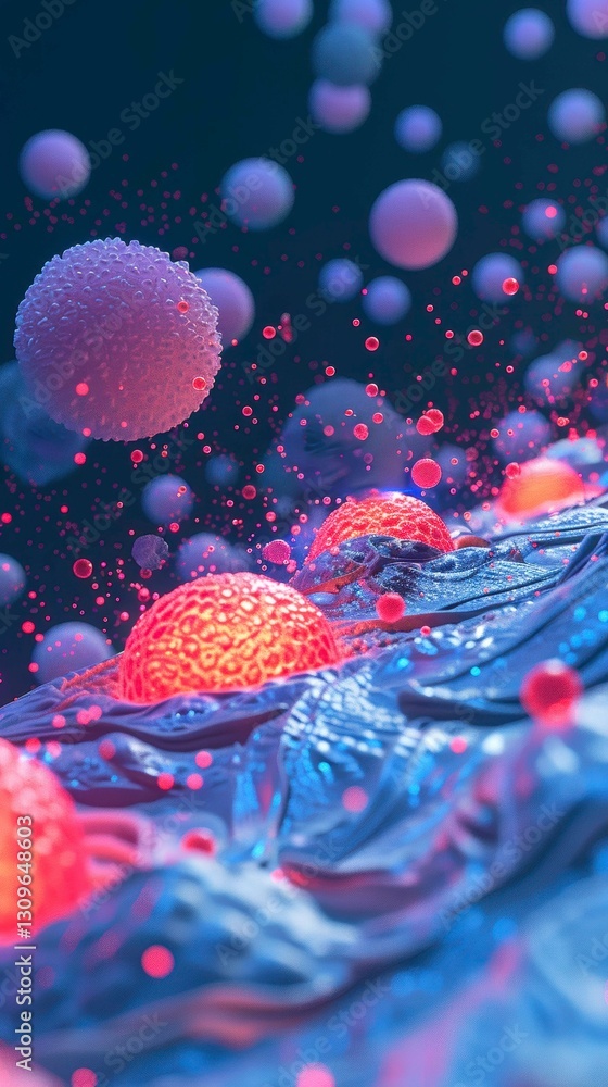 Aufkleber microscopic worlds bioluminescent organisms cellular structures in a vibrant digital rendering