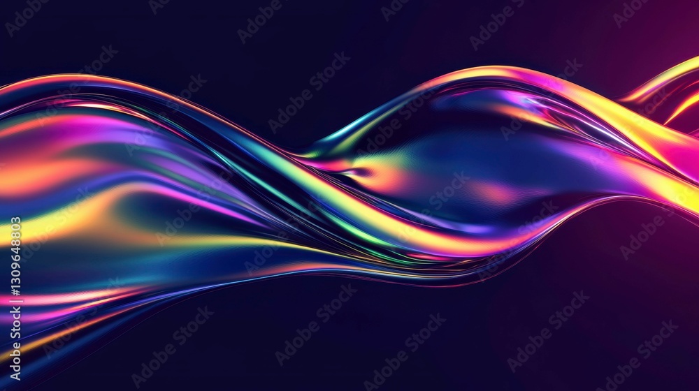 Poster iridescent wavy gradient abstract artwork with flowing motion and vivid colors on dark backdrop