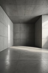 arafed empty concrete room with light coming in from the window