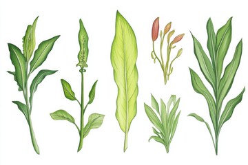 Naklejka premium Phlebodium aureum detailed illustration showcasing different plant parts in a botanical arrangement