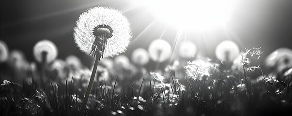 Dandelion field, sunlit, nature, hope
