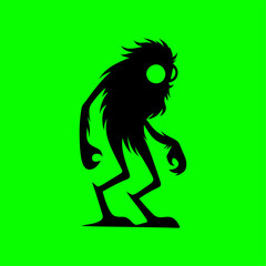 Creepy Monster Silhouette with Glowing Eye on Neon Green Background