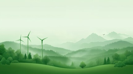 Harnessing clean energy, majestic wind turbines in a breathtaking mountain landscape