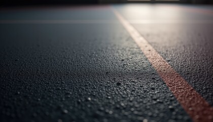  Close-up of asphalt road with white and red painted lines