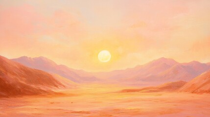 Fiery Sun Ascends Horizon in Golden Landscape at Dawn