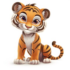 Cute Cartoon Tiger Character with Friendly Expression and Soft Colors