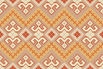 Traditional pixel art embroidery, ethnic geometric patterns