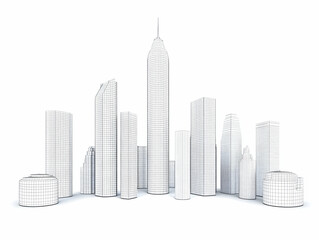 Obraz premium 3D Wireframe Cityscape Illustration