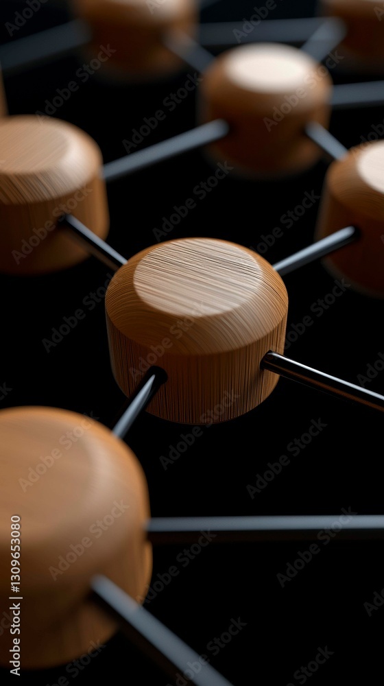 Poster interconnected wooden nodes forming a network of relationships and connections within a unified syst
