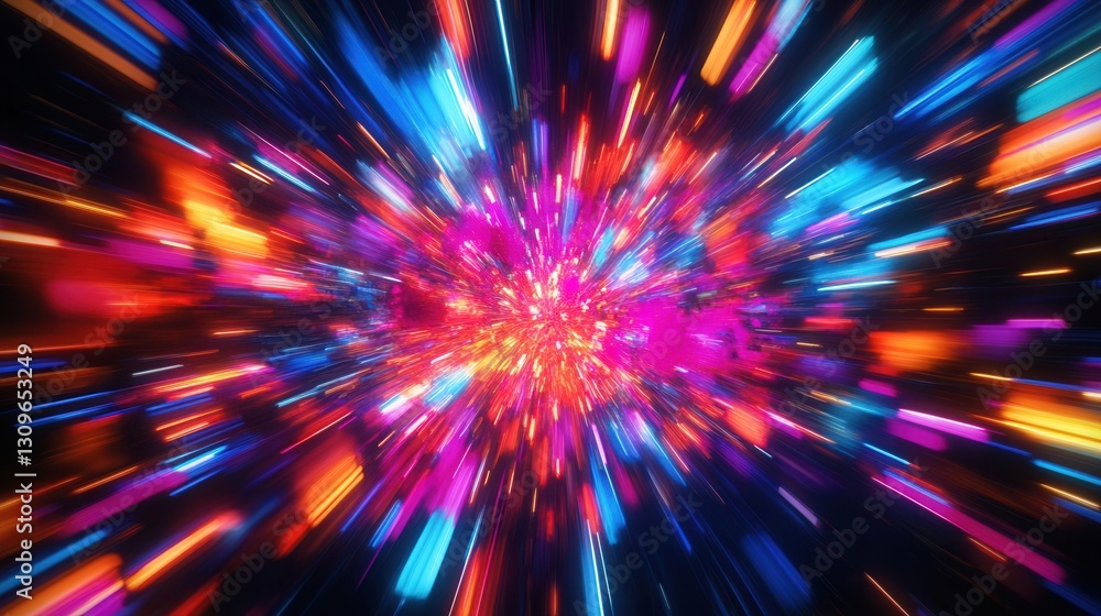 Poster Bright neon colors burst in dynamic movement creating an abstract background of surprise and excitement in a vivid display Generative AI