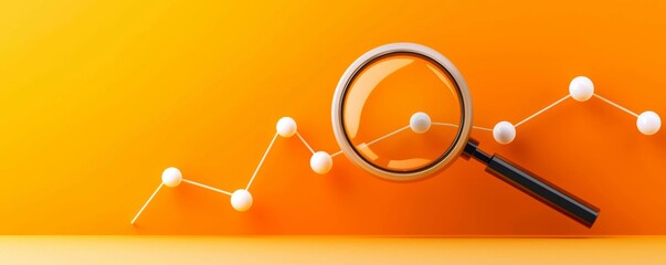 Financial Analysis Magnifier Tool on Orange Background