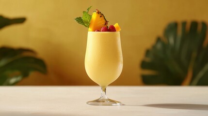 Refreshing Tropical Smoothie in a Stylish Glass with Fruit Garnish