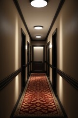 arafed hallway with a red carpet and a light fixture