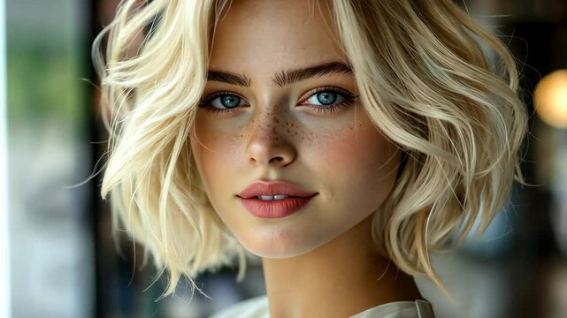 Stunning model showcases effortless beauty in a modern cafe setting during sunny afternoon hours