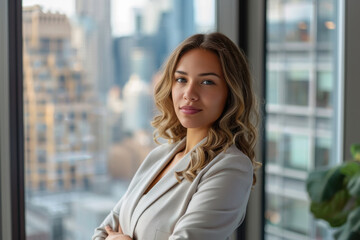 Fototapeta premium young beautiful business woman standing at office