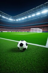 araffe soccer ball on the field of a stadium with a goal
