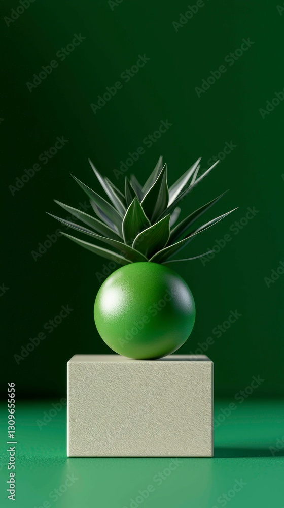 Poster abstract pineapple conceptual render on display block minimalist design green hues for modern art