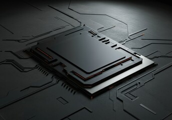Fototapeta premium Modern microchip on a dark circuit board background