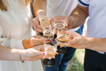 Group Toast With Champagne Glasses