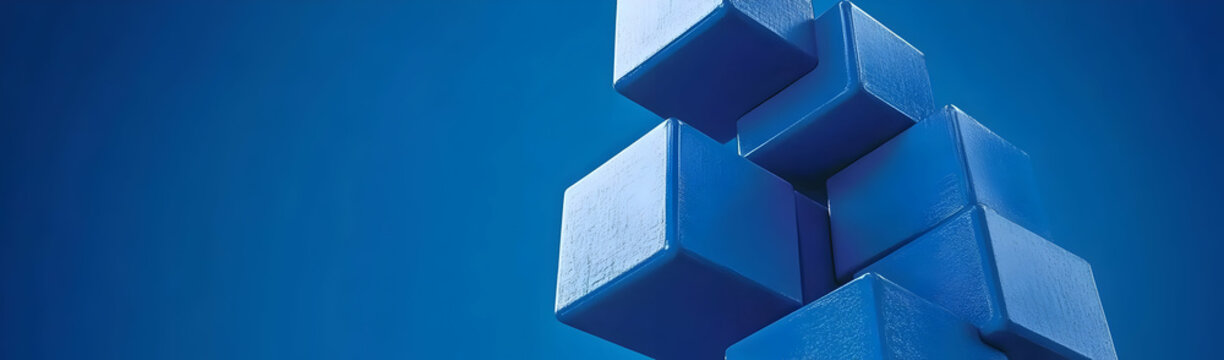 Fototapeta Blue cubes stack, abstract design, tech