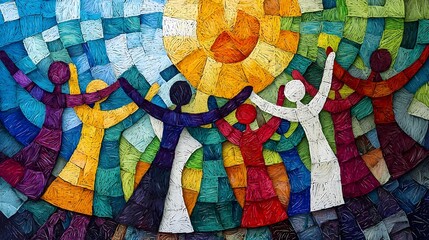 Vibrant Abstract Paper Puzzle Pieces Artfully Fitting Together as a Unified and Empowered Community Symbolizing and Belonging