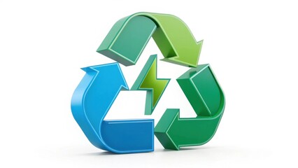 Fototapeta premium A vibrant, 3D recycling symbol in blue and green, representing sustainability, environmental consciousness, and the importance of recycling.