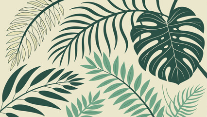 Tropical Leaf Pattern Vector, Green Palm and Monstera Leaves Design, Nature-Inspired Decorative Artwork, Seamless Foliage Illustration, Exotic Jungle Graphic