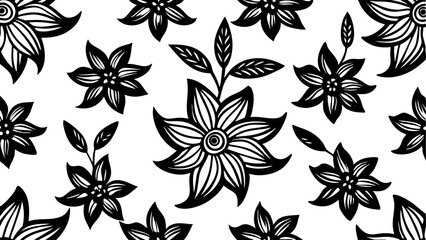 Black and White Tropical Leaves Vector, Monstera and Palm Leaf Pattern, Dense Foliage Illustration, Nature-Inspired Decorative Design, Seamless Botanical Artwork