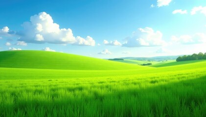 Fototapeta premium calm and quiet scene of green fields under open sky, fields, clear