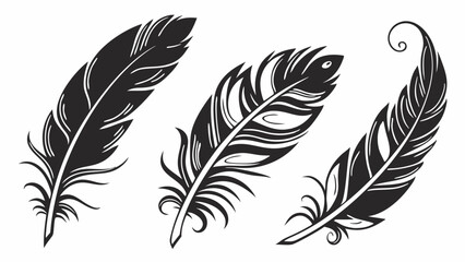 Artistic Feather Vector, Black and White Feather Design, Intricate Line Art Illustration, Stylized Decorative Feather, Hand-Drawn Feather Artwork
