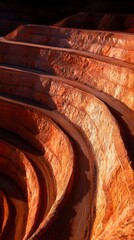 Deep Mining Pit Terraced Earth Excavation Landscape and Pathways Cut into the Earth Surface Texture