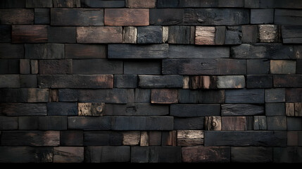 Obraz premium Dark Wood Block Wall Background Texture