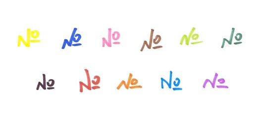 Number sign Symbol Set, Hand-drawn Colorful Marker Glyphs on White Background