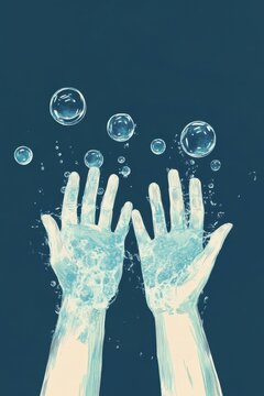 Symbolic representation of misophobia with minimalistic hands covered in soap bubbles