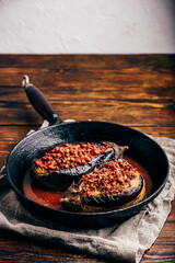 Eggplants stuffed with ground beef and tomatoes
