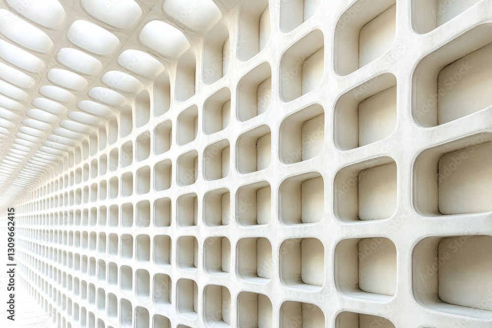 Aufkleber Abstract architectural design featuring a repeating pattern of recessed rectangular shapes in off-white concrete.