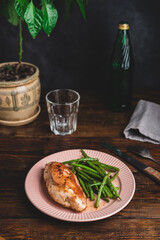 Oven-baked Chicken Breasts and Fried Green Beans