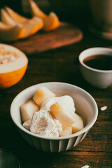 Dessert of Ice Cream with Honeydew Melon