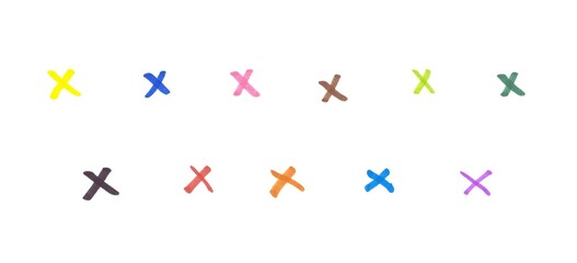 Multiplication sign Symbol Set, Hand-drawn Colorful Marker Glyphs on White Background