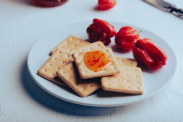 Crackers with Chili Pepper Jelly