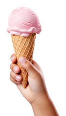 PNG Hand holding a pink ice cream cone dessert summer hand.