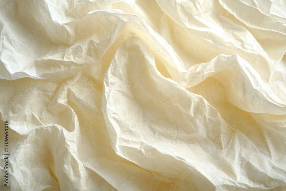 Poster cream-colored fabric with soft wrinkles and folds, creating a luxurious and elegant texture.