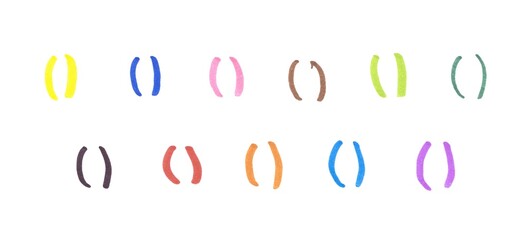 Parentheses Symbol Set, Hand-drawn Colorful Marker Glyphs on White Background