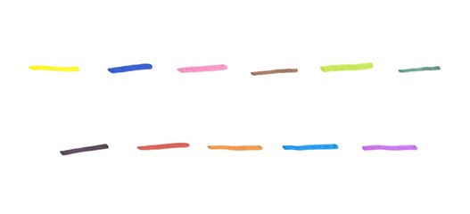 Dash Symbol Set, Hand-drawn Colorful Marker Glyphs on White Background