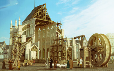 European medieval town cathedral construction site