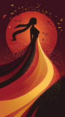 The picture presents the silhouette of women, with simple flowing lines, like the silhouettes of mountains at dawn, symbolizing the tenacity of women like the earth, implying the rise of inner energy.