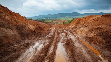 Fototapeta premium Devastating Soil Erosion Impacting Landscapes in Rural Areas