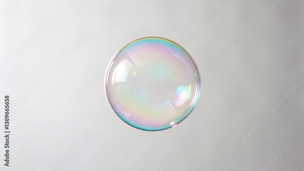 Poster single floating soap bubble against plain background, showcasing its delicate structure and iridesce
