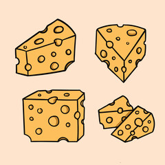 Hand-Drawn Cheese Slice Illustration Set for Infographics and Logos